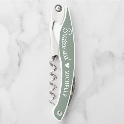 Modern Script Sage Green Bridesmaid Vorschlag Gesc Kellnermesser (Vorderseite)