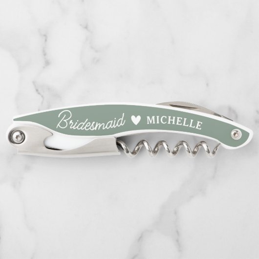 Modern Script Sage Green Bridesmaid Vorschlag Gesc Kellnermesser (Vorderseite)