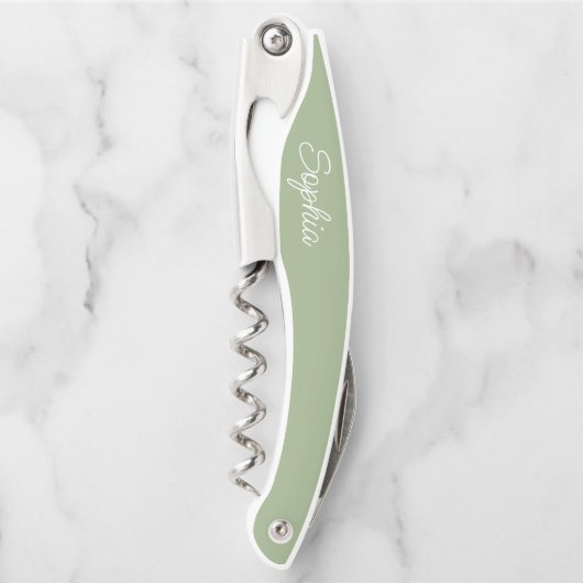 Modern Script Sage Green Bridesmaid Vorschlag Gesc Kellnermesser (Vorderseite)
