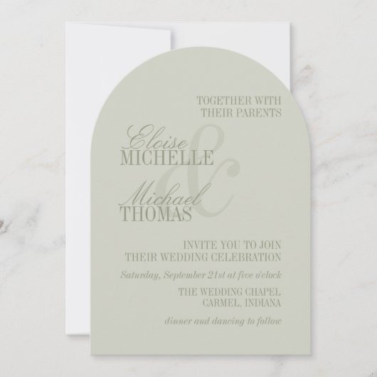 Modern Script Sage Green Formal Arch Wedding Einladung (Vorderseite)