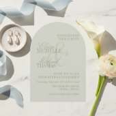 Modern Script Sage Green Formal Arch Wedding Einladung