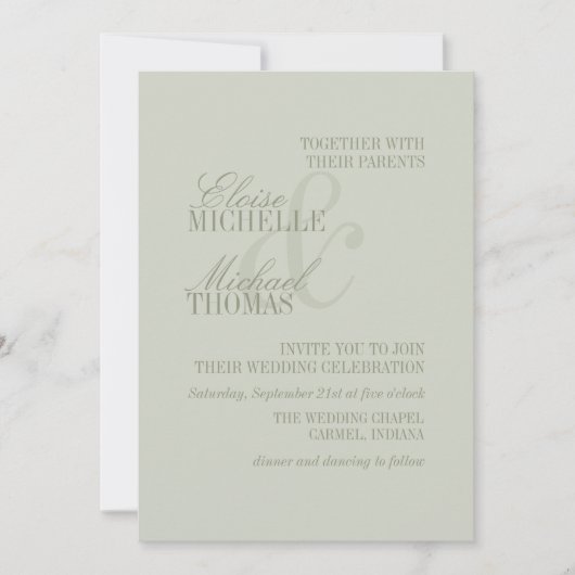 Modern Script Sage Green Formal Wedding Einladung (Vorderseite)