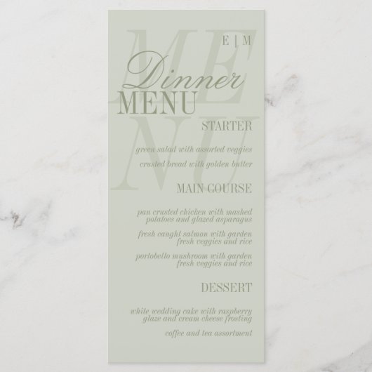 Modern Script Sage Green Formal Wedding Menükarte (Vorderseite)