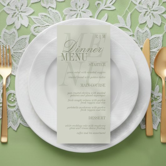 Modern Script Sage Green Formal Wedding Menükarte