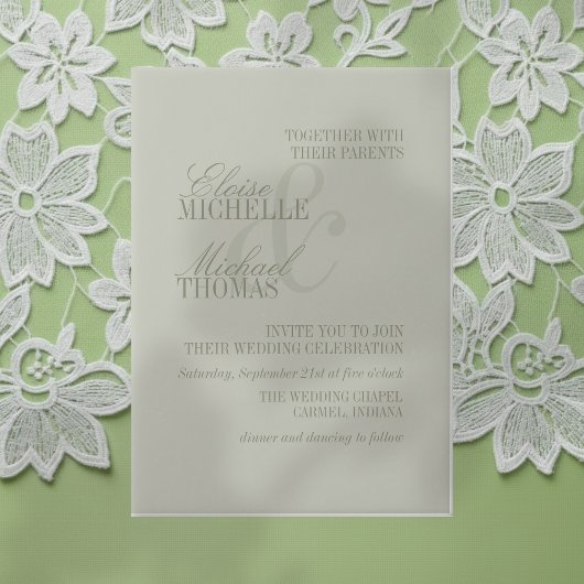 Modern Script Sage Green Formal Wedding Pergament Einladungen