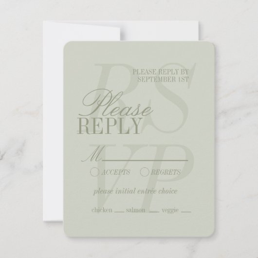 Modern Script Sage Green Formal Wedding  RSVP Karte (Vorderseite)