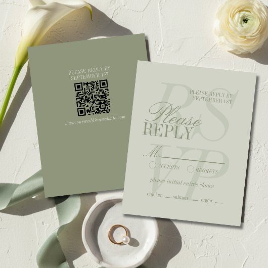 Modern Script Sage Green Formal Wedding  RSVP Karte