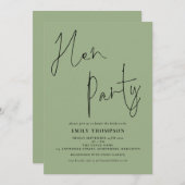 Modern Script Sage Green Hen Party Einladung (Vorne/Hinten)