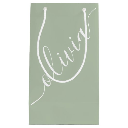 Modern Script Sage Green Minimalistisch Elegante Kleine Geschenktüte (Vorderseite)