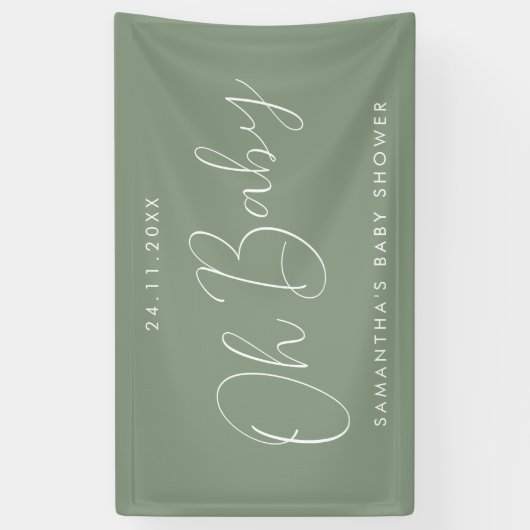 Modern Script Sage Green Oh Baby Shower Banner (Vertikal)