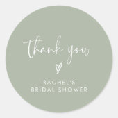 Modern Script Sage Green Vielen Dank Brautparty Runder Aufkleber (Vorderseite)