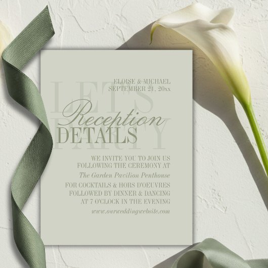 Modern Script Sage Green Wedding Details Begleitkarte