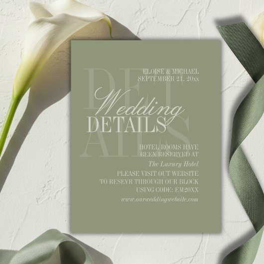 Modern Script Sage Green Wedding Details QR Begleitkarte