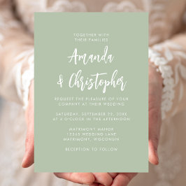 Modern Script Sage Green Wedding Einladung