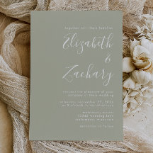 Modern Script Sage Green Wedding Einladung