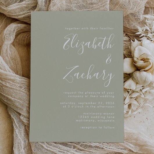 Modern Script Sage Green Wedding Einladung