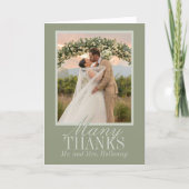 Modern Script Sage Green Wedding Photo Dankeskarte (Vorderseite)