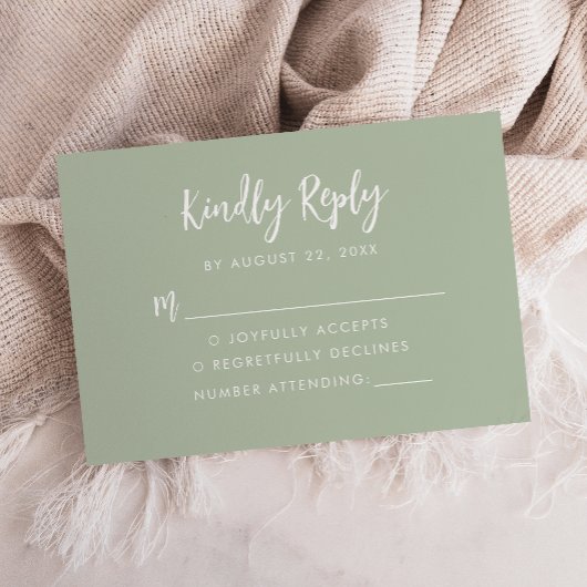 Modern Script Sage Green Wedding RSVP Karte