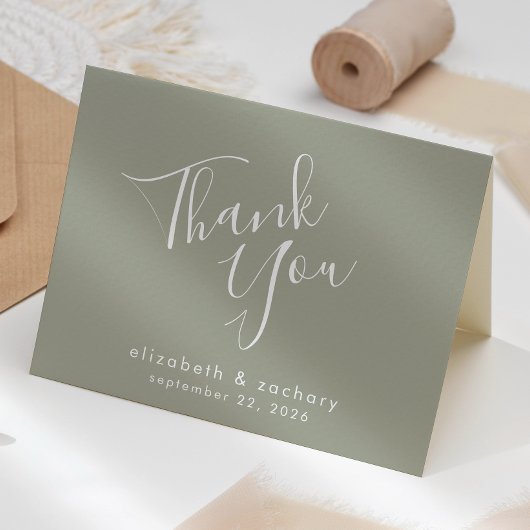 Modern Script Sage Green Wedding Vielen Dank Karte