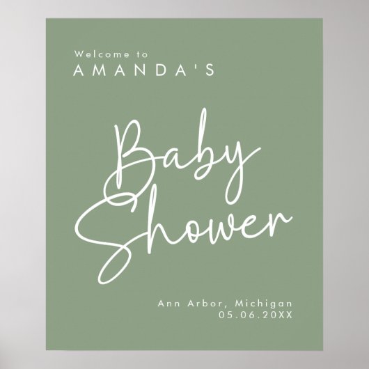 Modern Script Sage Oh Baby Simple Welcome Poster (Vorne)