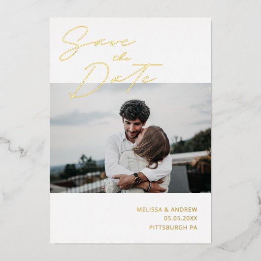 Modern Script Save the Date Foil Einladung (Vorderseite)