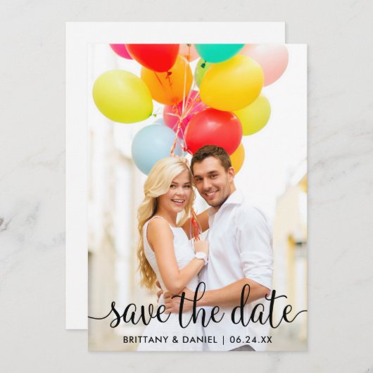 Modern Script Save the Date Fotokarte (Vorne/Hinten)