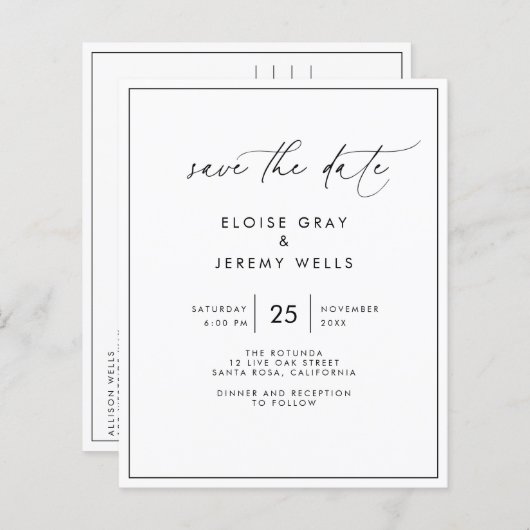 Modern Script Save the Date Post Card (Vorne/Hinten)