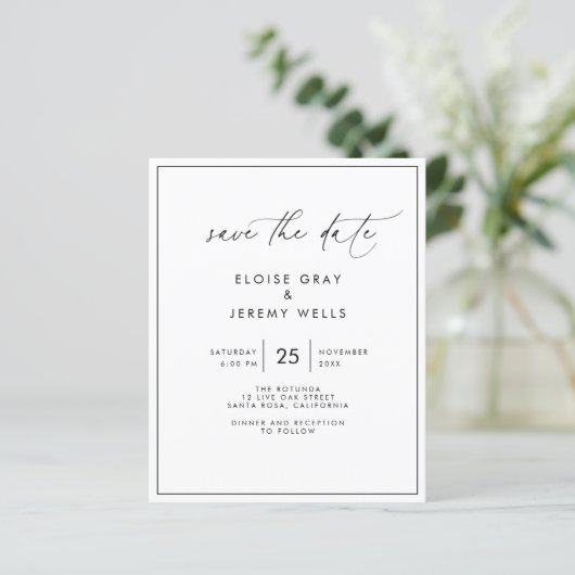 Modern Script Save the Date Post Card (Stehend Vorderseite)