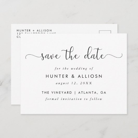 Modern Script Save the Date Postkarte (Vorne/Hinten)