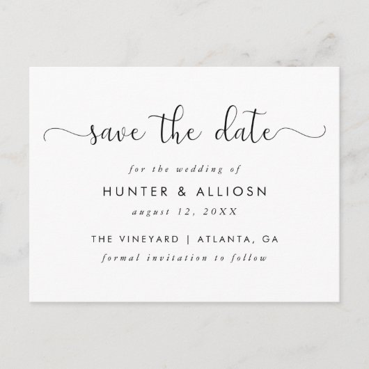 Modern Script Save the Date Postkarte (Vorderseite)