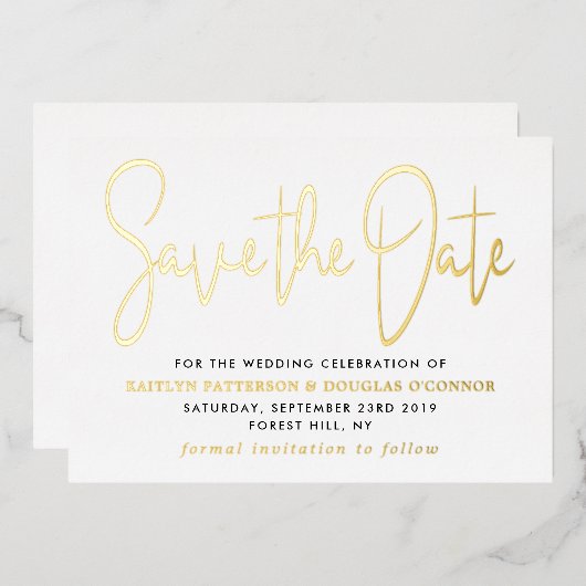 Modern Script Save the Date Real Folieneinladung (Vorderseite/Rückseite)