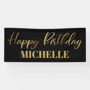 Modern Script Schwarz Gold Alles Gute zum Geburtst Banner