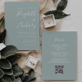 Modern Script Sea Glass Green QR Code Wedding Einladung