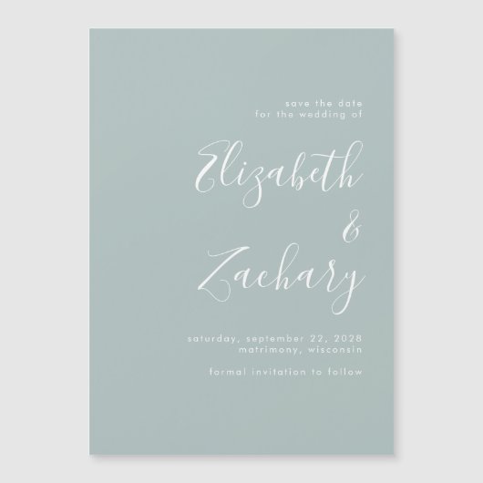 Modern Script Sea Glass Green Save the Date Magnetkarte (Vorderseite)