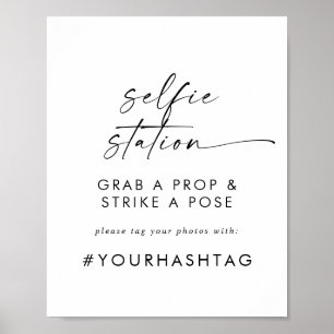 Modern Script Selfie Station Wedding Hashtag Sign Poster