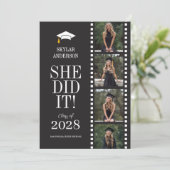 Modern Script Senior Photo Graduation Black Reel Einladung (Stehend Vorderseite)