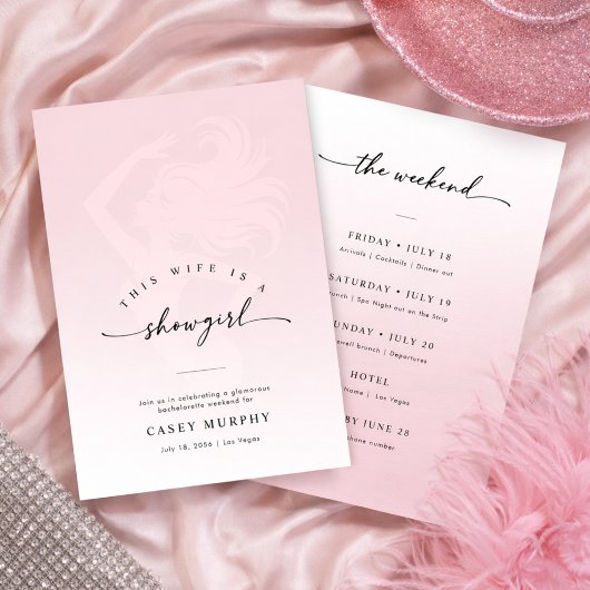 Modern Script Showgirl Blush Bachelorette Weekend  Einladung