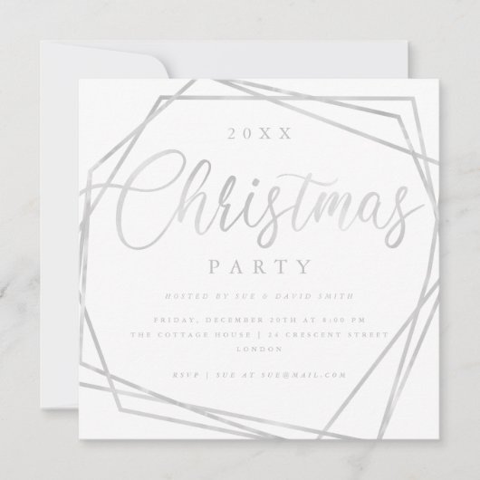 MODERN Script Silver White Glitzer Weihnachtsfeier Einladung (Vorderseite)
