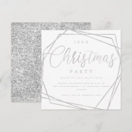 MODERN Script Silver White Glitzer Weihnachtsfeier Einladung
