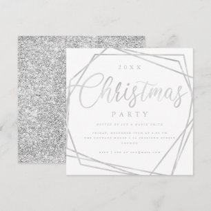 MODERN Script Silver White Glitzer Weihnachtsfeier Einladung