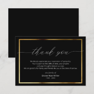 Modern Script Simple Beileid Gold Dankeschön Card Dankeskarte