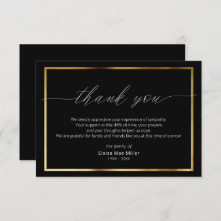 Modern Script Simple Beileid Gold Dankeschön Card Dankeskarte