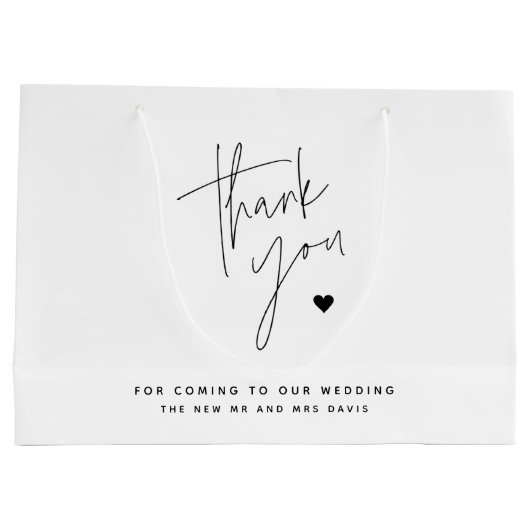 Modern Script Simple Heart Wedding Vielen Dank Große Geschenktüte (Rückseite)