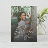 Modern Script Simple Photo Graduation  Dankeskarte (Stehend Vorderseite)