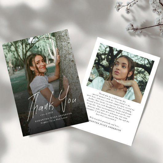 Modern Script Simple Photo Graduation  Dankeskarte