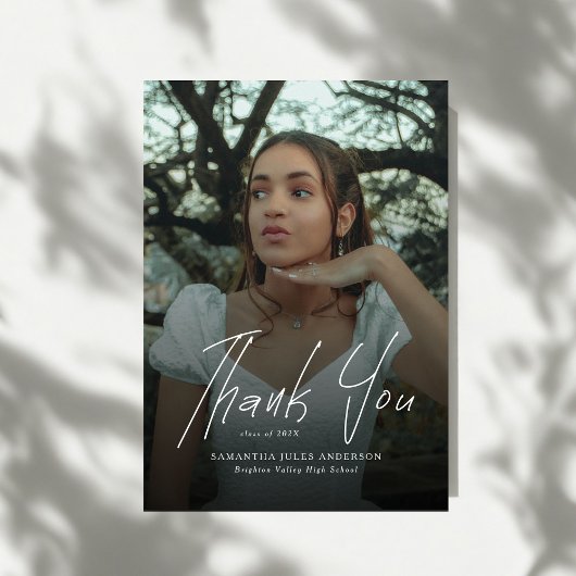 Modern Script Simple Photo High School Graduation Dankeskarte