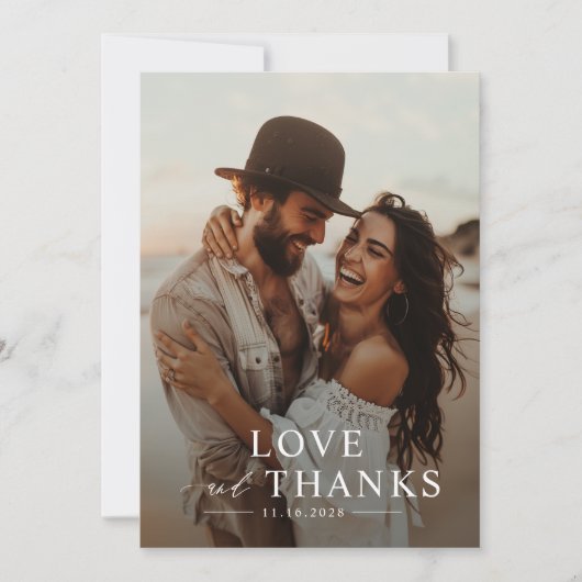 Modern Script Simple Wedding Foto Dankeskarte (Vorderseite)