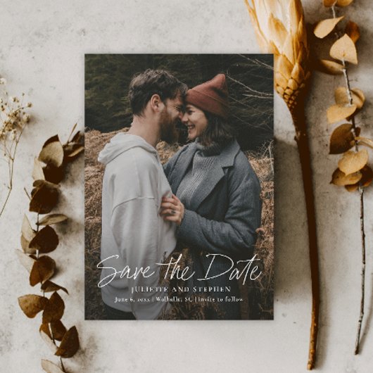 Modern Script Simple Wedding Foto Save The Date