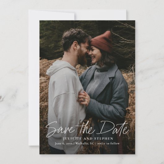 Modern Script Simple Wedding Foto Save The Date (Vorderseite)