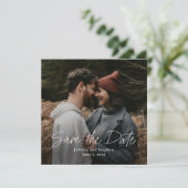 Modern Script Simple Wedding Foto Save The Date (Stehend Vorderseite)